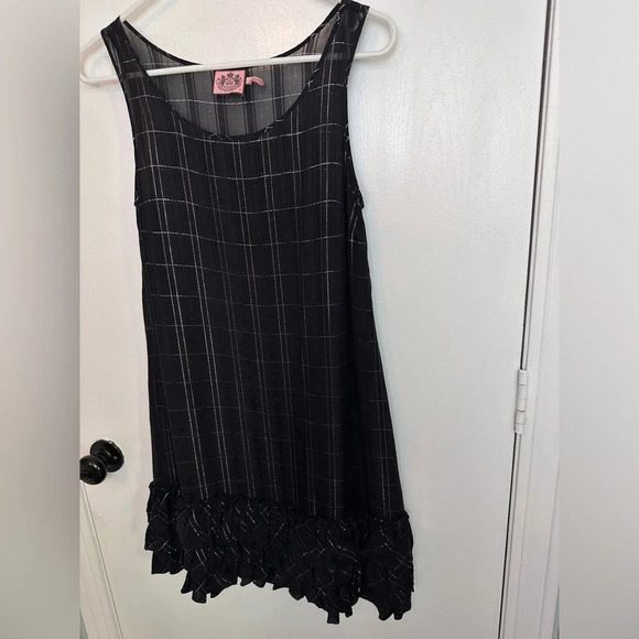 Juicy Couture Black & Silver checker Sheer Slip Cover Dress Women’s Size 0 #1439 - Picture 3 of 9